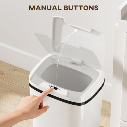 HOMCOM 15L Sensor Bin, Automatic Touchless Kitchen Bin, Easy Clean, Battery Operated for Home Office, Bedroom, Bathroom, White