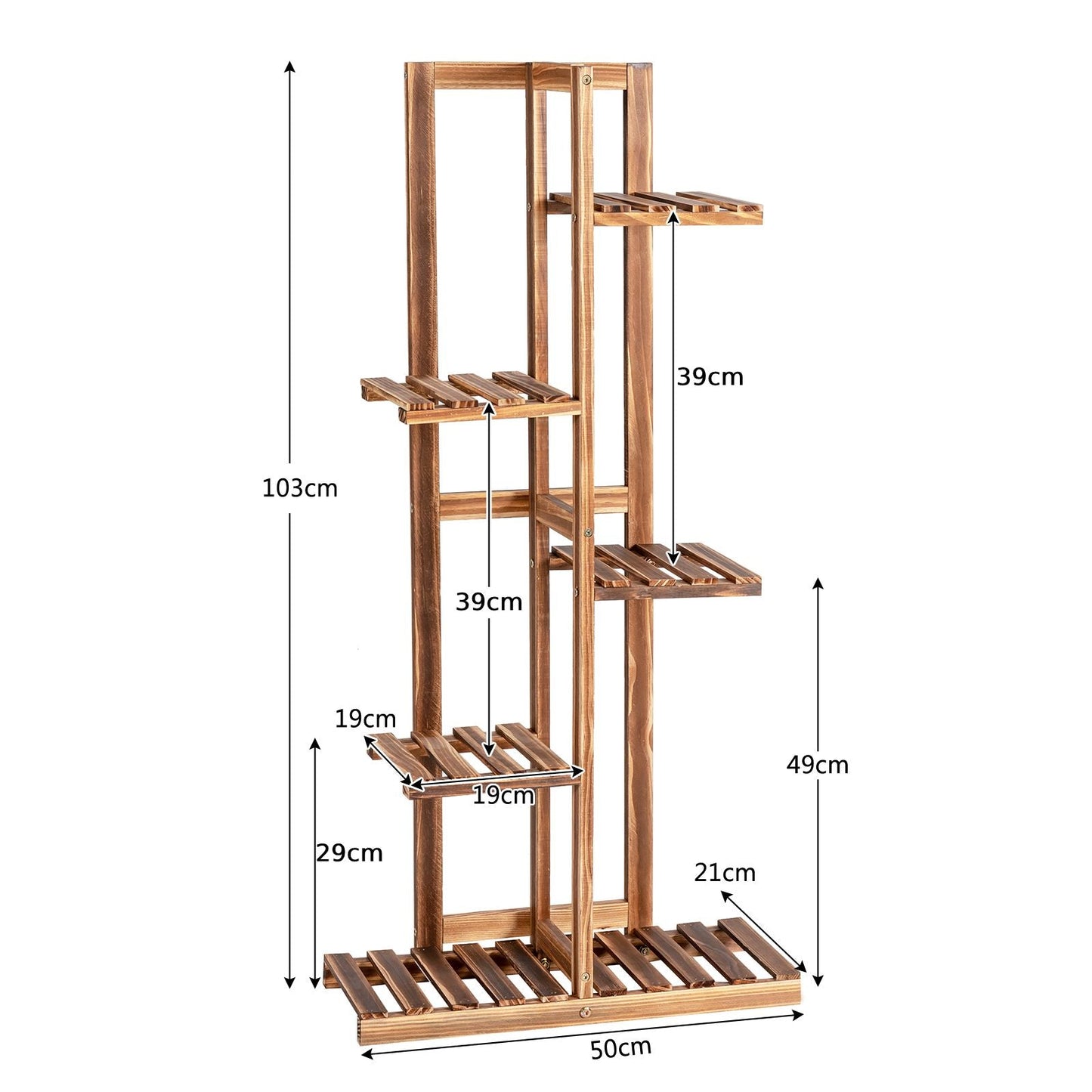 5-Tier Wood 6 Pots Plant Stand Free-standing Display Shelf