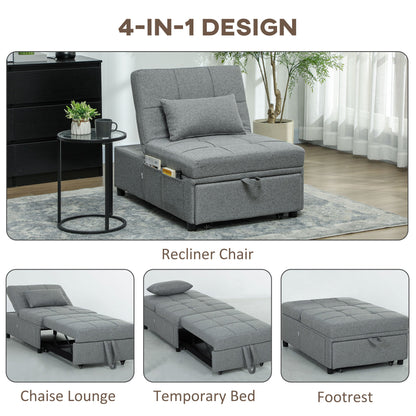 HOMCOM Four-In-One Single Sleeper Chair - Dark Grey
