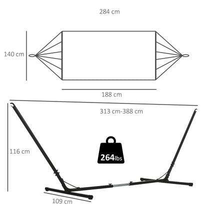 Outdoor Garden Hammock W/ Stand, Double Cotton Hammock, Adjustable Steel Frame, Swing Hanging Bed W/  Pillow For Garden, Patio, Beach, Green Stripes