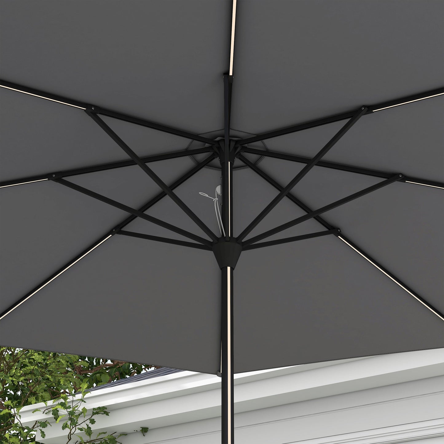 Outsunny 2.65m Garden Parasol, with LED Lights - Dark Grey