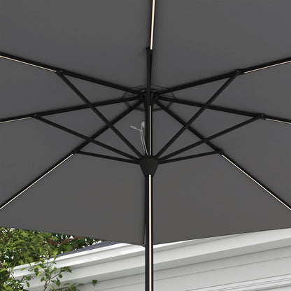 Outsunny 2.65m Garden Parasol, with LED Lights - Dark Grey