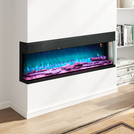 HOMCOM 1800W 15-40_ Adjustable Flame Glass Panel Convector Heater, 152cm