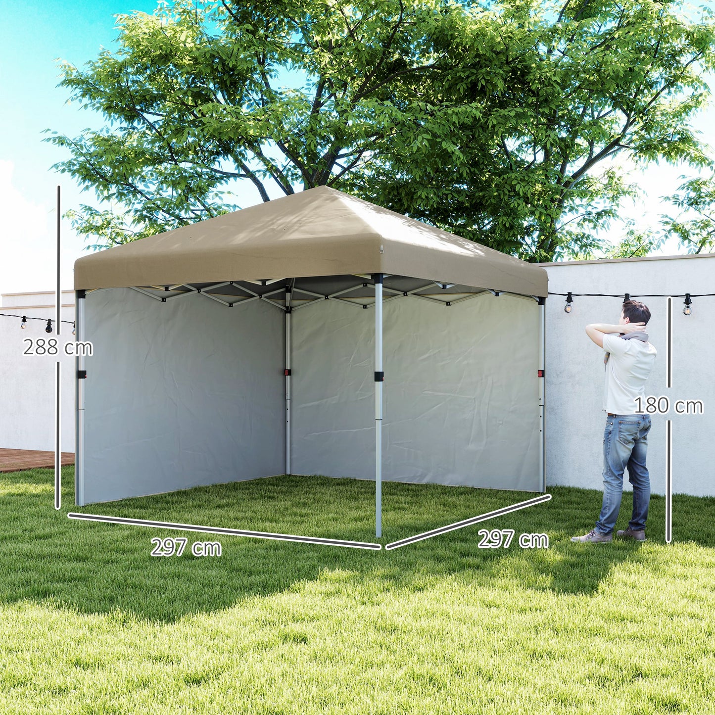 Outsunny 3 x 3 (M) Pop Up Altana, UPF 30+ z 2 ścianami bocznymi, workami na ciężarki na nogi i torbą na kółkach, namiot imprezowy z regulacją wysokości, schronienie na imprezy do ogrodu, na patio, khaki