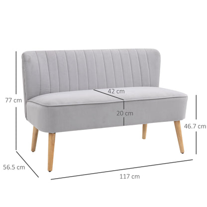HOMCOM Modern Velvet Double Seat Sofa w/ Wood Frame Foam Padding High Back Soft Comfortable Compact Couch Light Grey