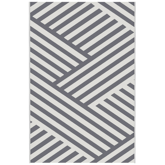 Outsunny Plastic Straw Reversible RV Outdoor Rug with Carry Bag, 182 x 274cm, Grey and Cream