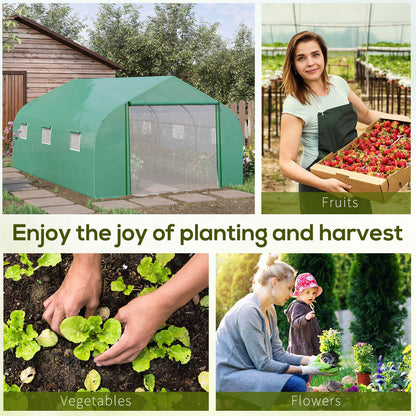 Tunel foliowy Outsunny Walk-in Garden Greenhouse, zewnętrzna szklarnia z drzwiami z siatki, osłoną z PE i 6 oknami, 4,5 x 3 x 2 m, zielony