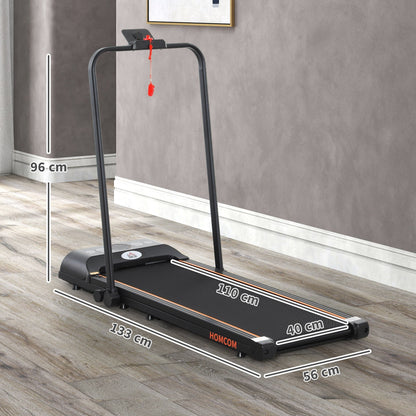 HOMCOM Foldable Walking Treadmill, with LED Display and Wheels, for Home, Office, Fitness Studio, Orange