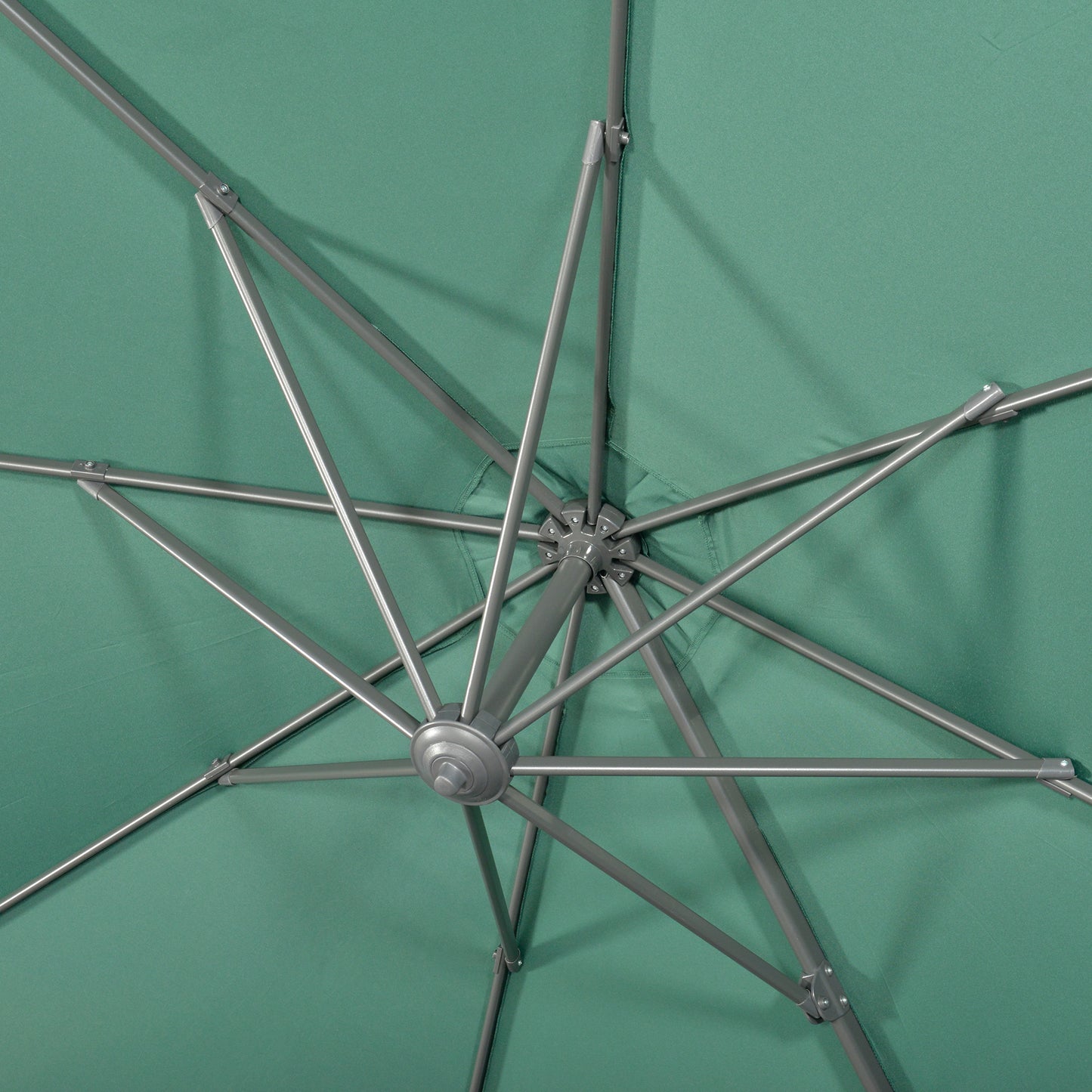 Outsunny 3 x 3(m) Parasol ogrodowy z podstawą krzyżową, obrotowy o 360√∞, z korbką i funkcją pochylania, do użytku na zewnątrz, na patio, w kolorze zielonym