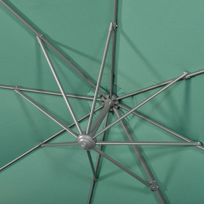 Outsunny 3 x 3(m) Parasol ogrodowy z podstawą krzyżową, obrotowy o 360√∞, z korbką i funkcją pochylania, do użytku na zewnątrz, na patio, w kolorze zielonym