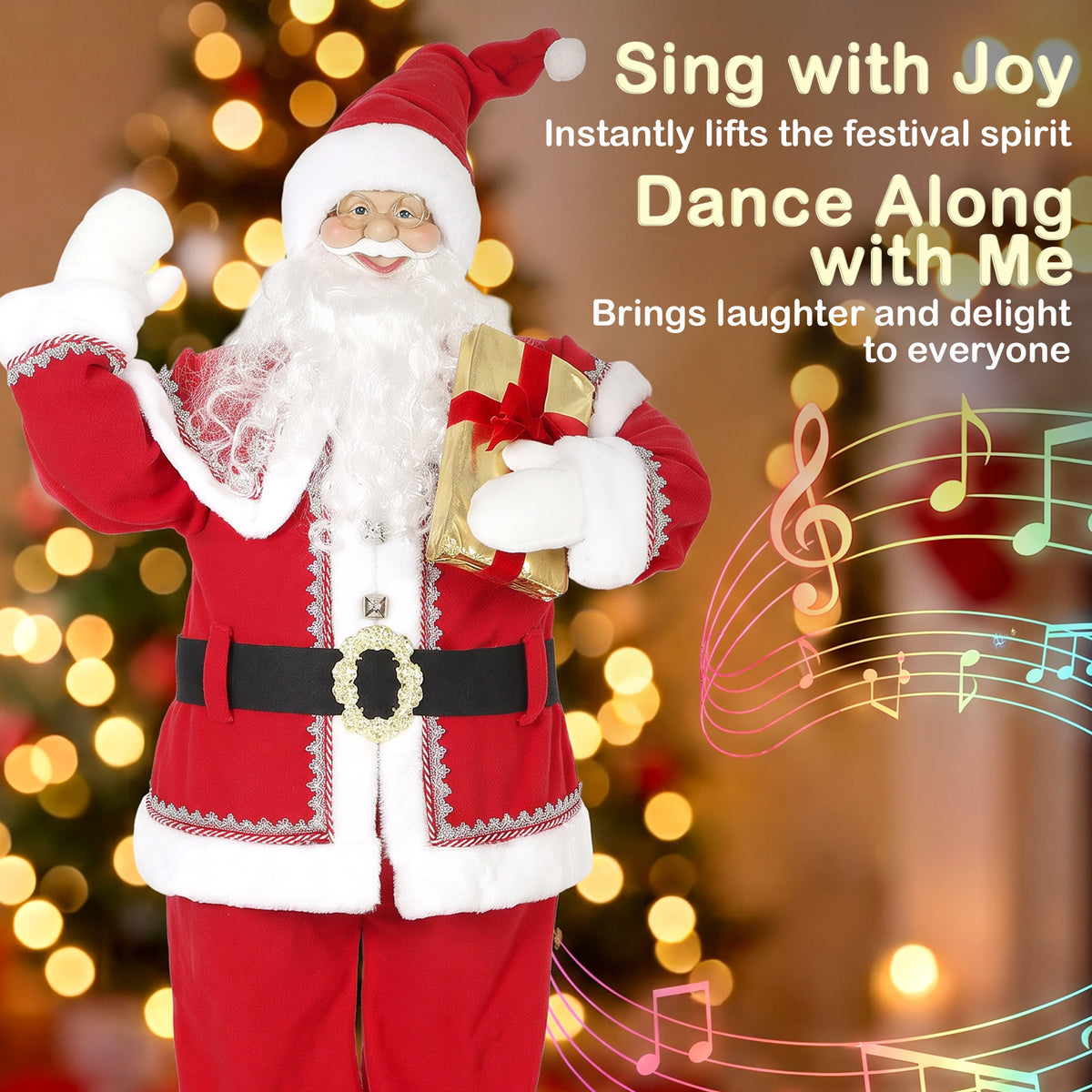HOMCOM 5ft Life Size Singing Santa Claus, Animated Santa with Rotating Head, Waving Hand, Posable Arms, Sound Touch Activated