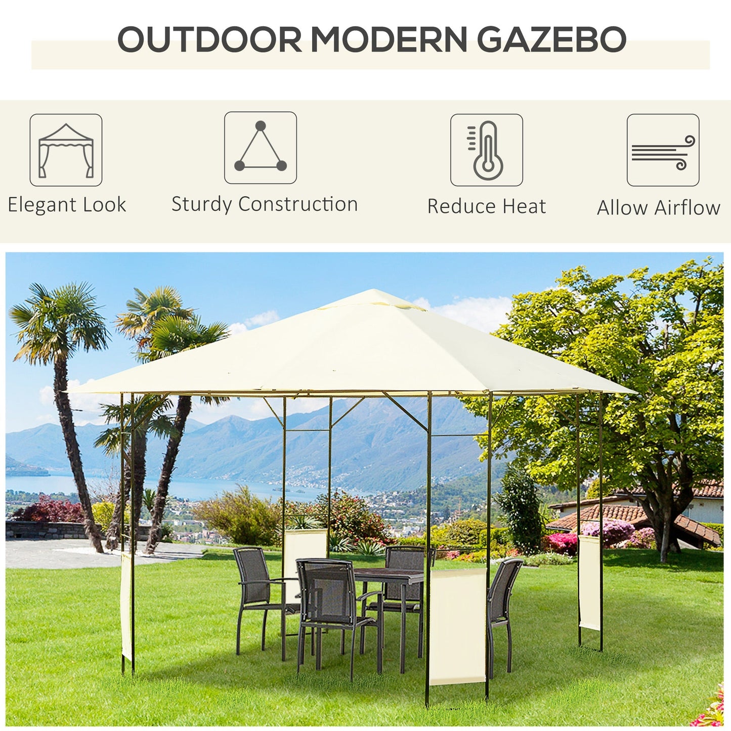 Outsunny 3 x 3 m Garden Metal Gazebo for Party and BBQ w/ Water-resistant PE Canopy Top, Cream