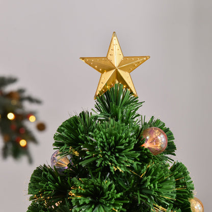 HOMCOM 3FT Prelit Artificial Christmas Tree Fiber Optic Holiday Home Xmas Indoor Decoration with Golden Stand Green