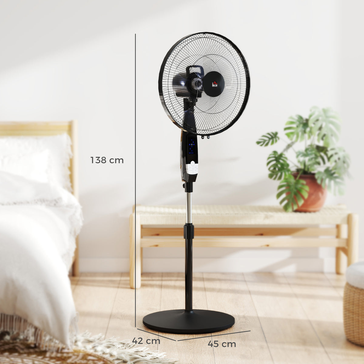 HOMCOM 40 cm Pedestal Standing Floor Fan, Oscillation Cooling Fan with Remote Control, Black