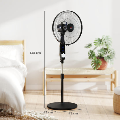 HOMCOM 40 cm Pedestal Standing Floor Fan, Oscillation Cooling Fan with Remote Control, Black