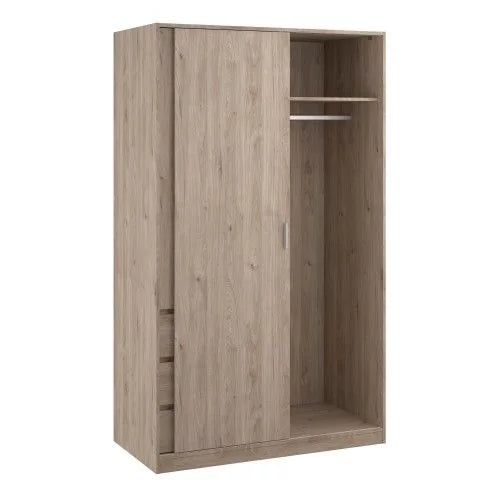 Classic Design Sliding Door Wardrobe with 3 Drawers - Jackson Hickory Oak