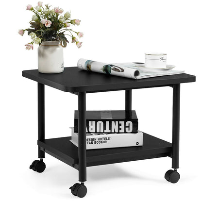 2 Tier Wooden Printer Stand with 360¬∞ Swivel Casters-Black