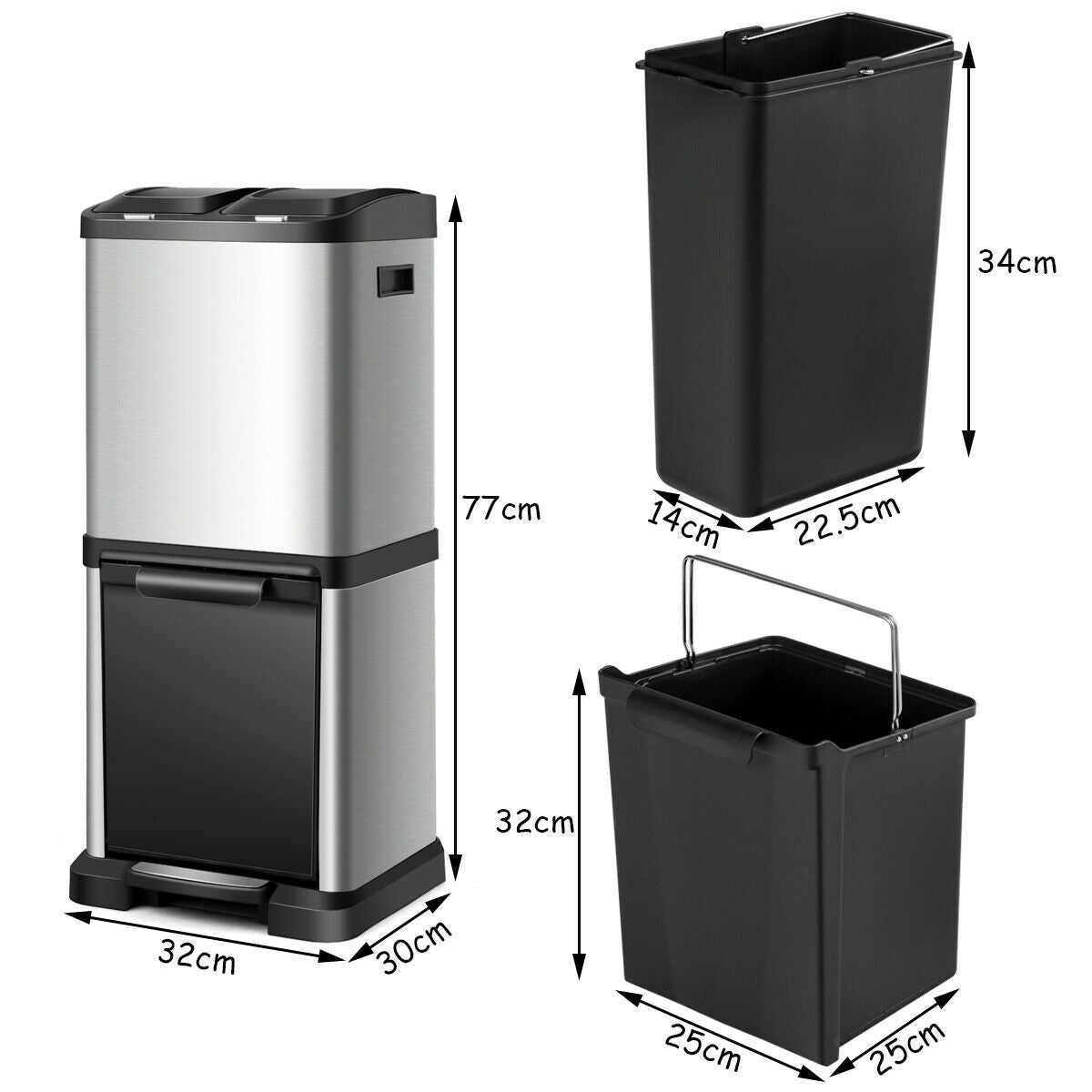 32L Stainless Steel Recycling Pedal Bin