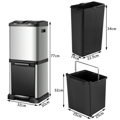 32L Stainless Steel Recycling Pedal Bin