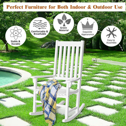 Rocking Chair Wooden Patio Acacia Wicker-White