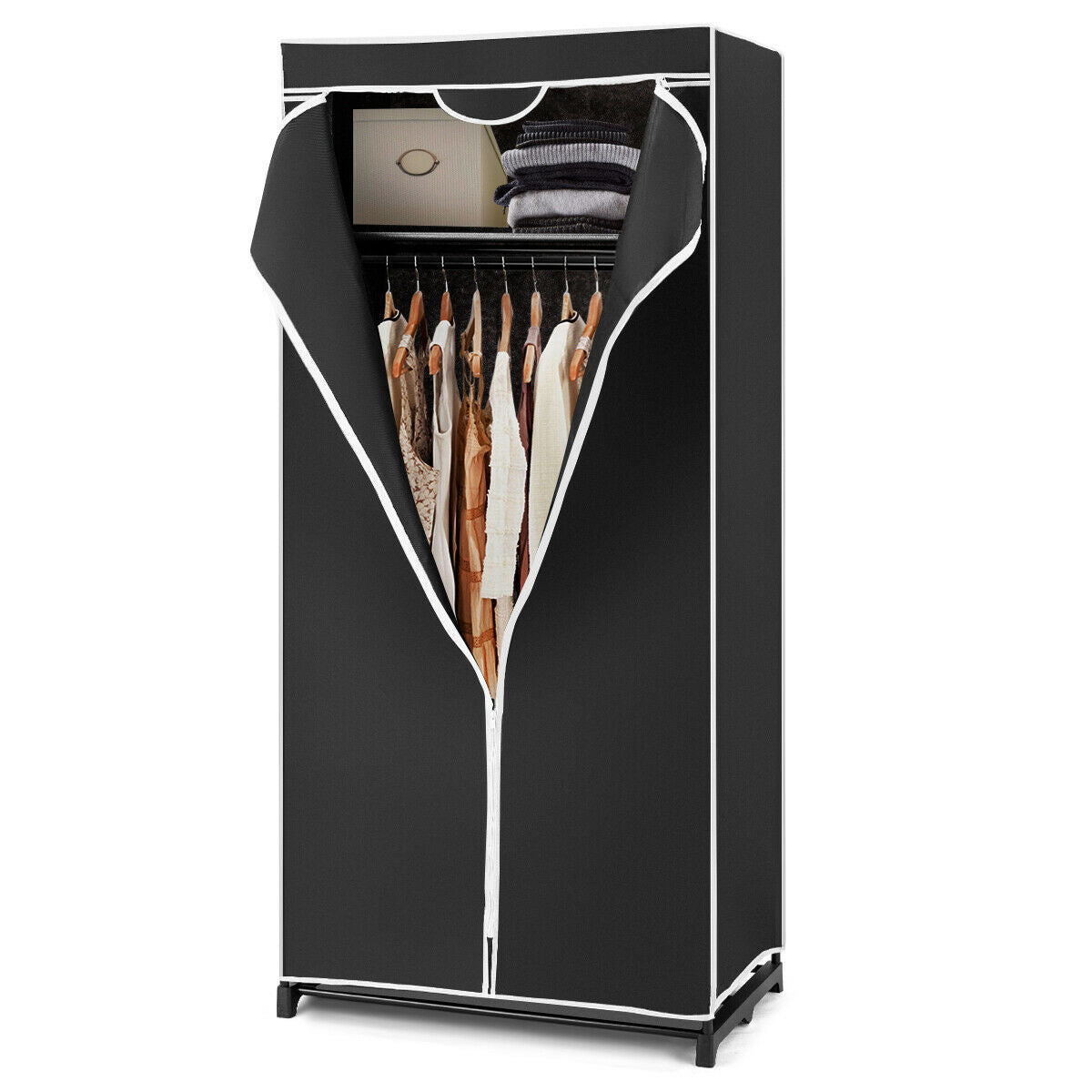 Single Canvas Wardrobe with Dust-proof Cover-Black