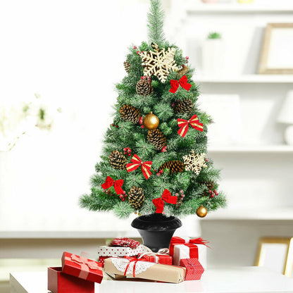 4FT Snow Flocked Artificial Christmas Tree with Red Berries