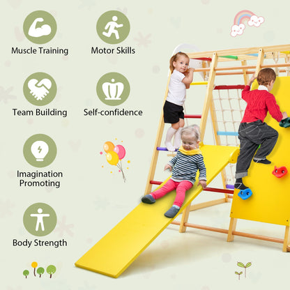 8-in-1 Jungle Gym Playset Wooden Climber Play Set with Monkey Bars-Colourful