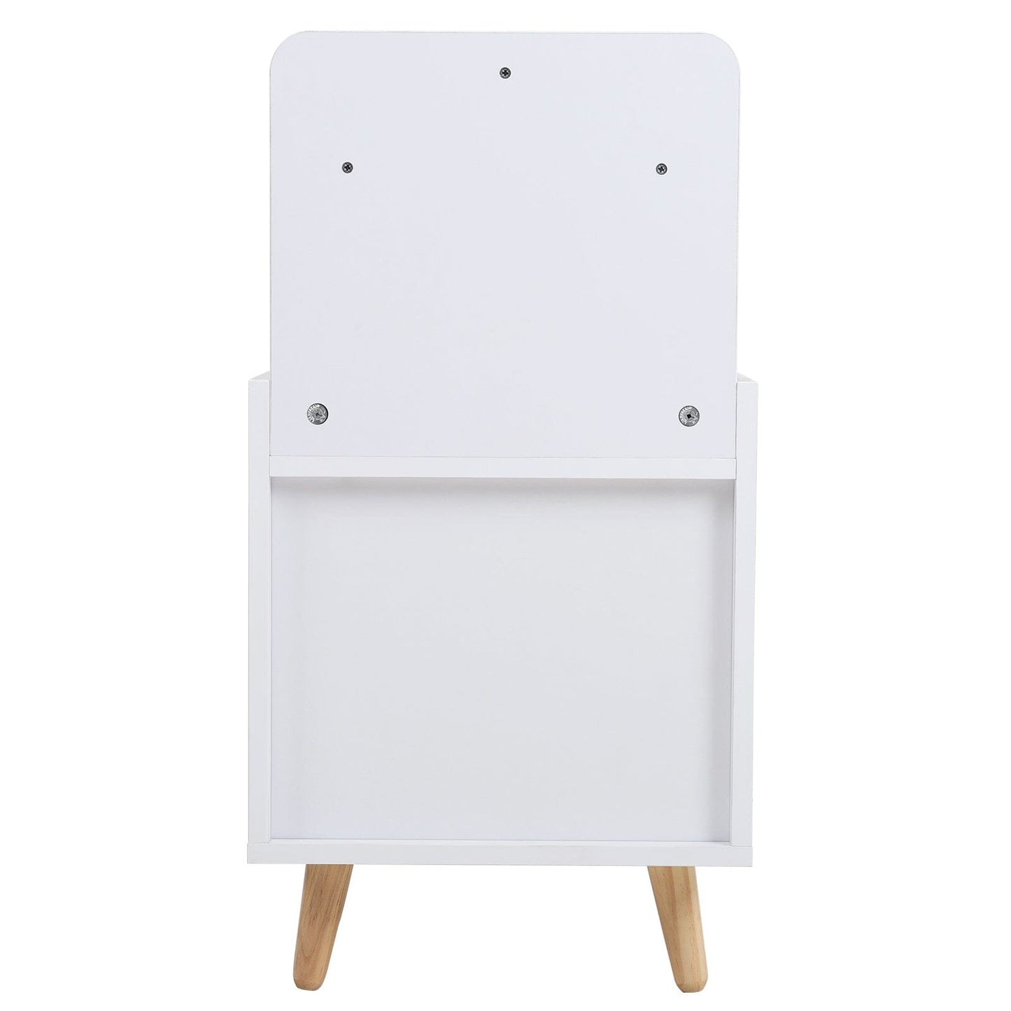 White Wooden Bedside Table with Wooden Legs and Drawers