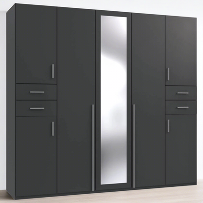 Fenton 5 Doors Wardrobe with 4 Drawers - Graphite