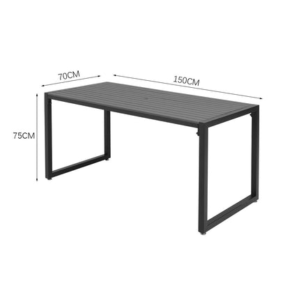 طاولة طعام خارجية من الحديد بطول 150 سم تتسع لـ 6 أشخاص ومقعد وطاولة حديقة