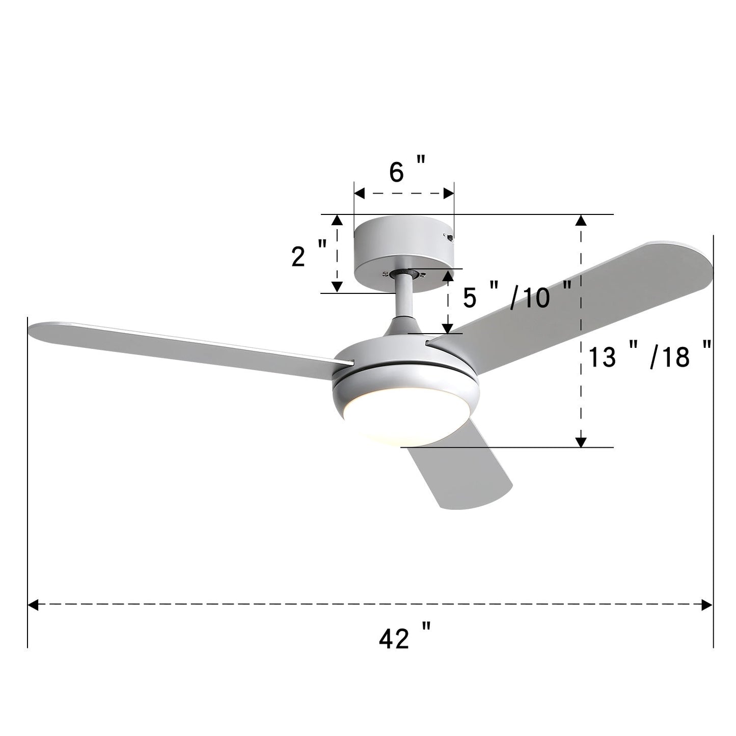 Silver 3 Blade Ceiling Fan with LED Lamp & Remote Control 42Inch