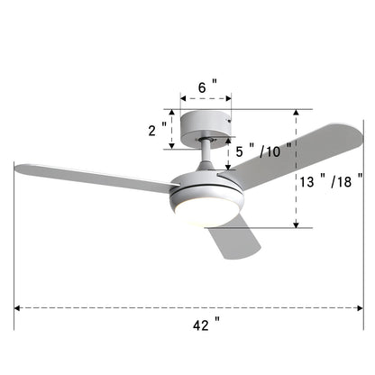 Silver 3 Blade Ceiling Fan with LED Lamp & Remote Control 42Inch