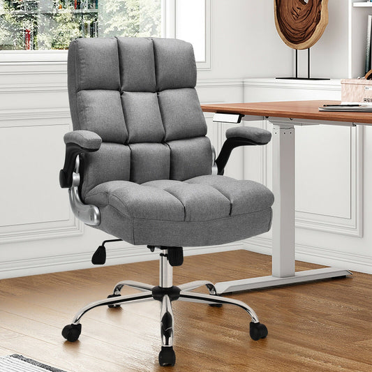 Linen Upholstered Executive Chair with Ergonomic High Back for Home Office-Grey