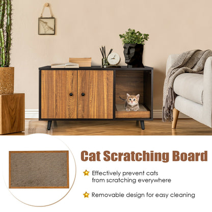 Cat Litter Box Enclosure with Divider for Large Cat &amp; Kitty-Coffee
