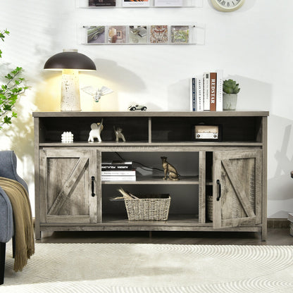 59 Inch TV Stand Media Center Console Cabinet with Barn Door for TV's 65 Inch-Natural