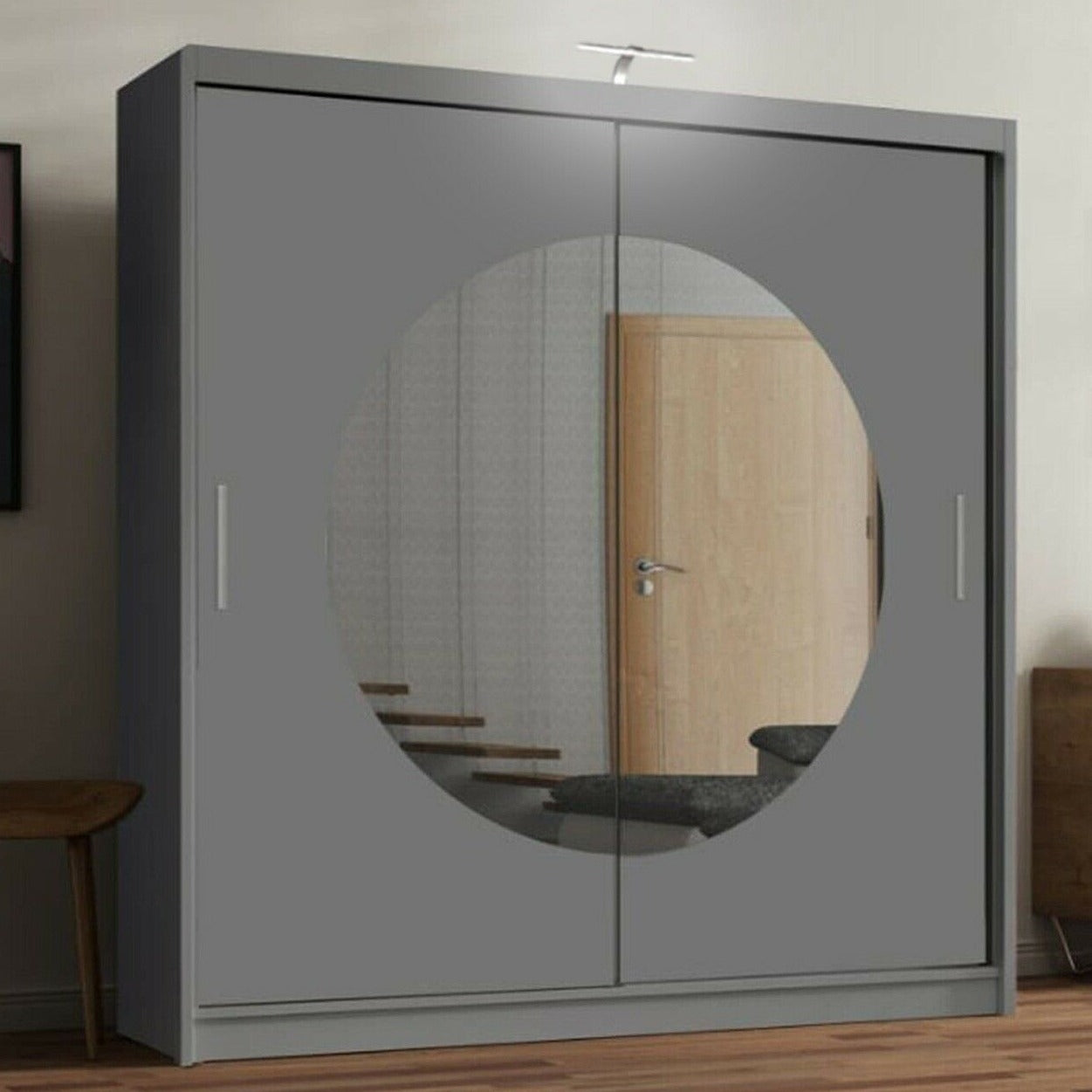 Moon 2 Sliding Door Wardrobe White, Grey, Black - 150cm and 203cm