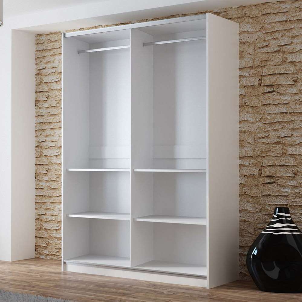 White Mirrored Sliding Door Wardrobe 150cm – OXFORD
