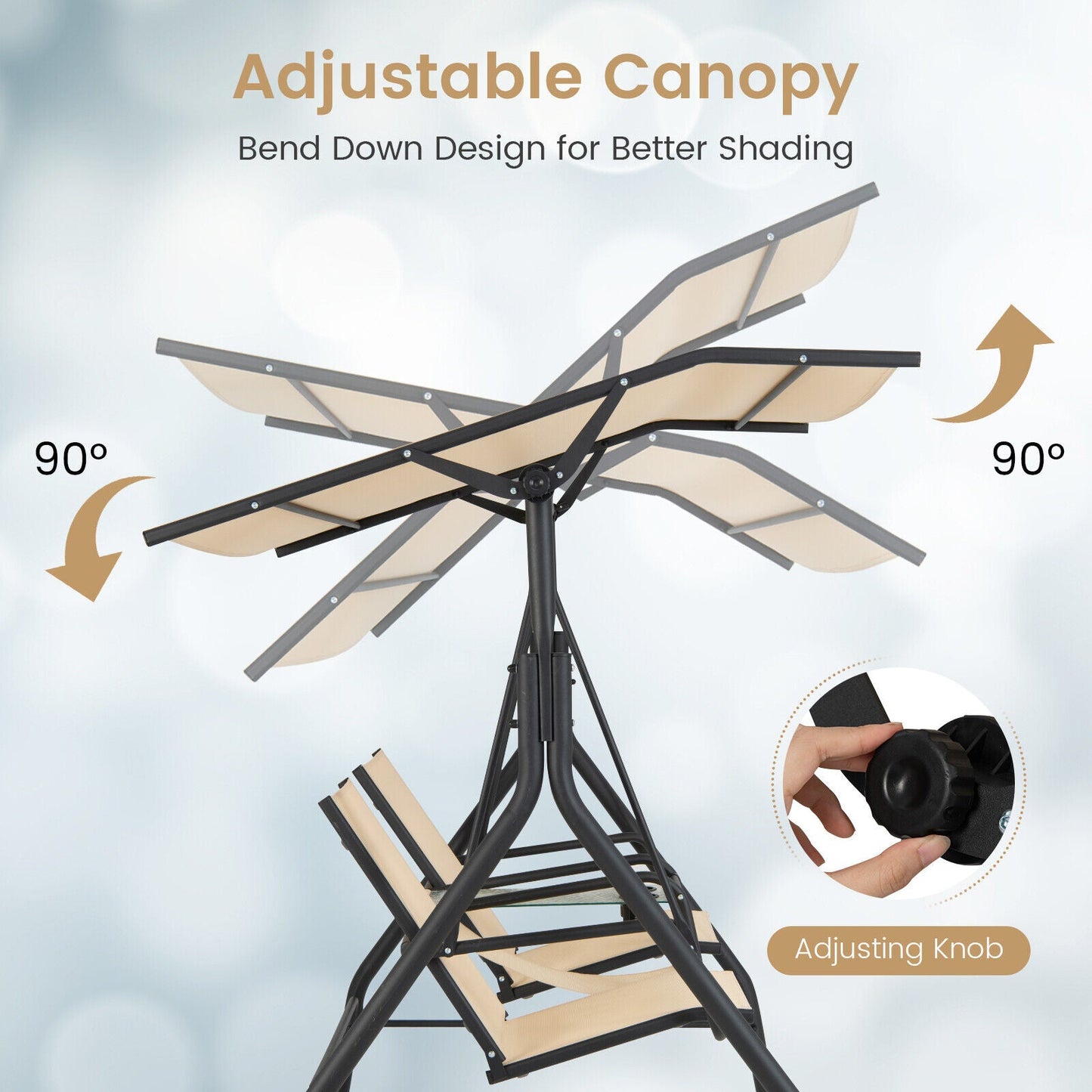 2 seat Outdoor Patio Swing with Adjustable Canopy for Garden/Porch/Backyard
