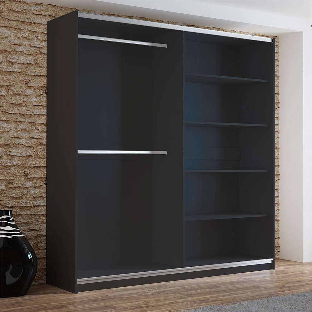 Black Mirrored Sliding Door Wardrobe 200cm – OXFORD