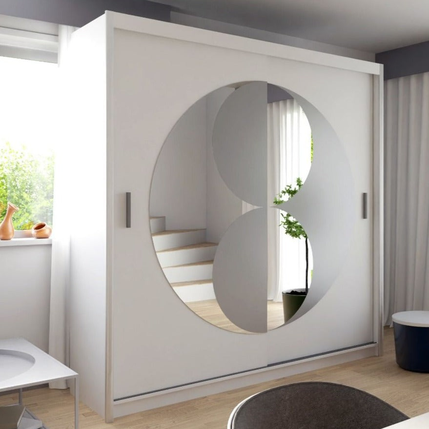 Rendezvous Sliding Door Wardrobe with Mirror - White