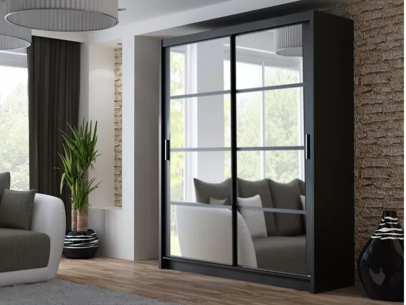 Deltum Sliding Door Wardrobe - Black, White, Grey