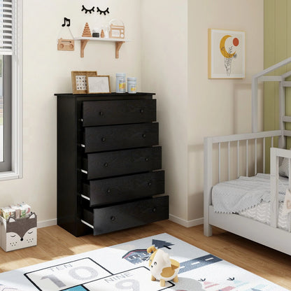 115cm Tall Wooden Storage Organizer Dresser with Metal Sliding Rails-Black