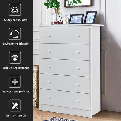 115cm Tall Wooden Storage Organizer Dresser with Metal Sliding Rails-White