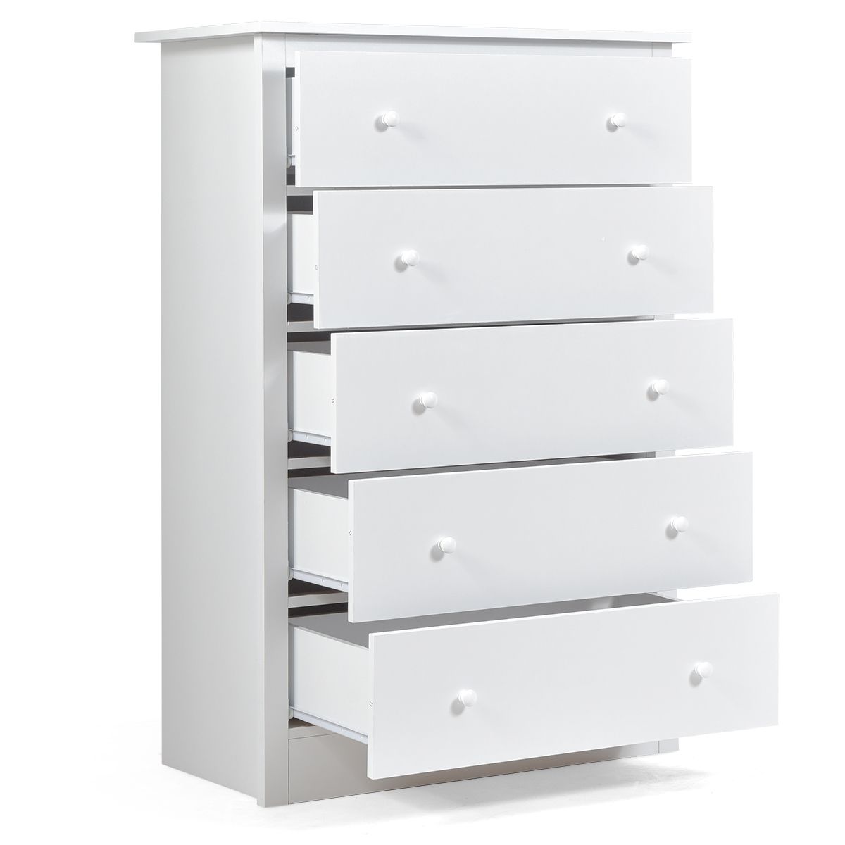 115cm Tall Wooden Storage Organizer Dresser with Metal Sliding Rails-White