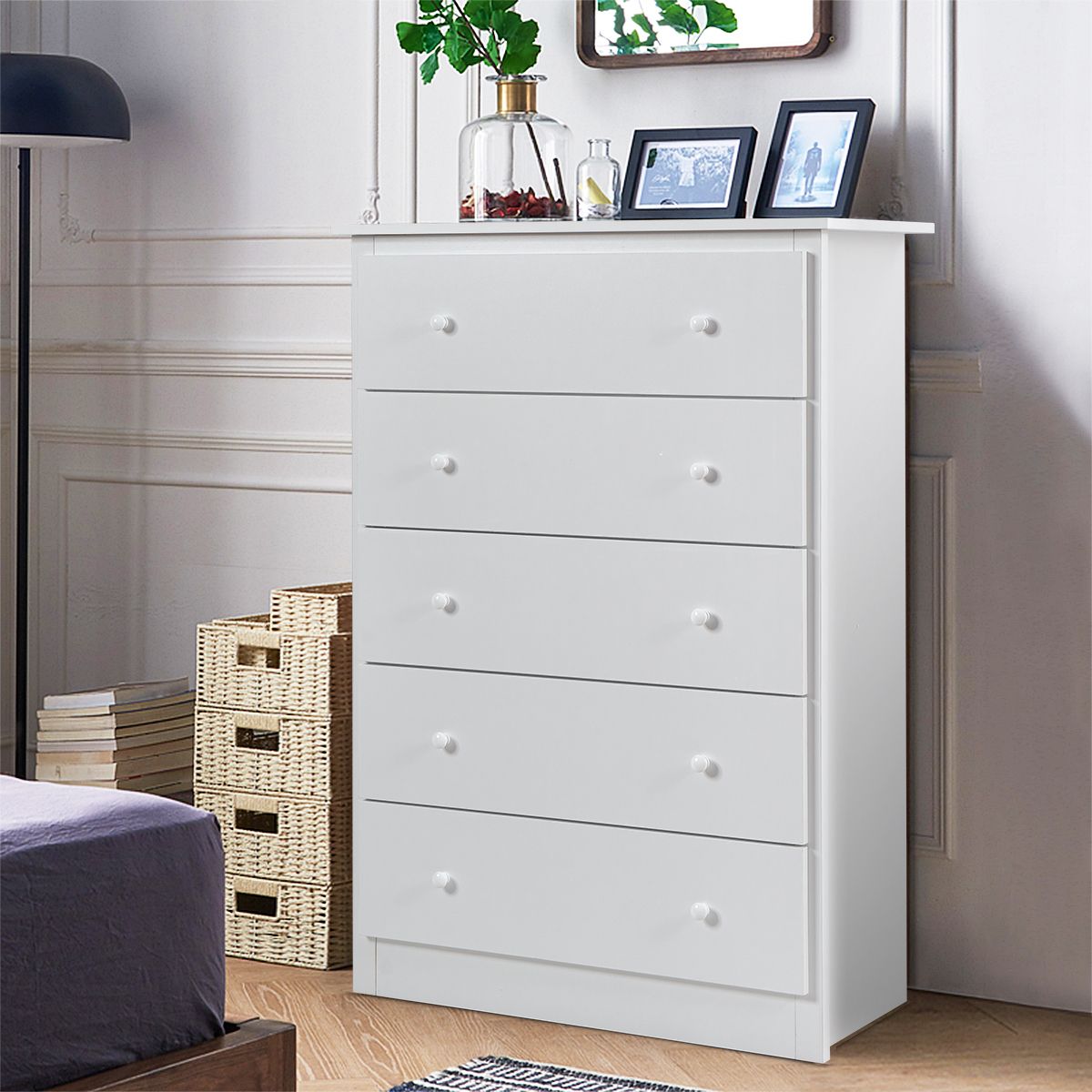 115cm Tall Wooden Storage Organizer Dresser with Metal Sliding Rails-White