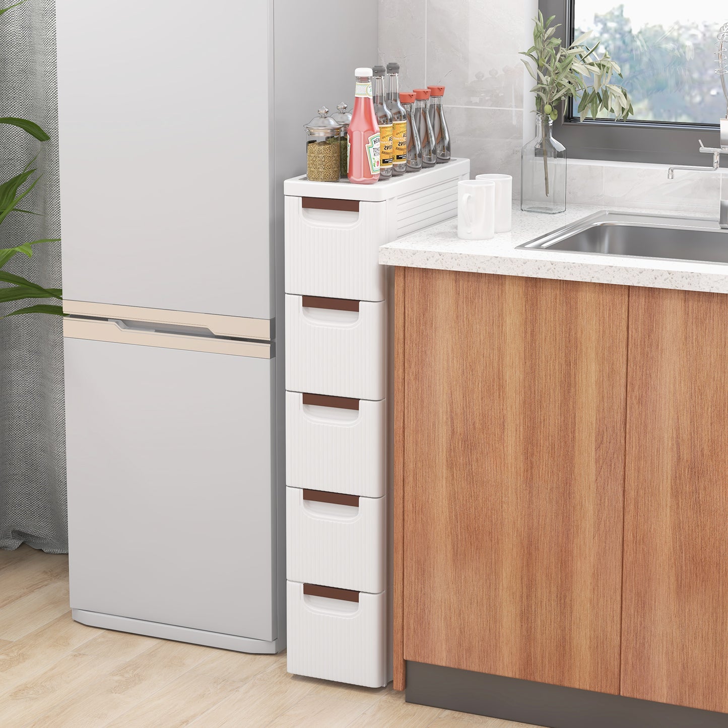 3/4/5/6-Drawer Narrow Storage Cabinet for Small Space-5-Tier