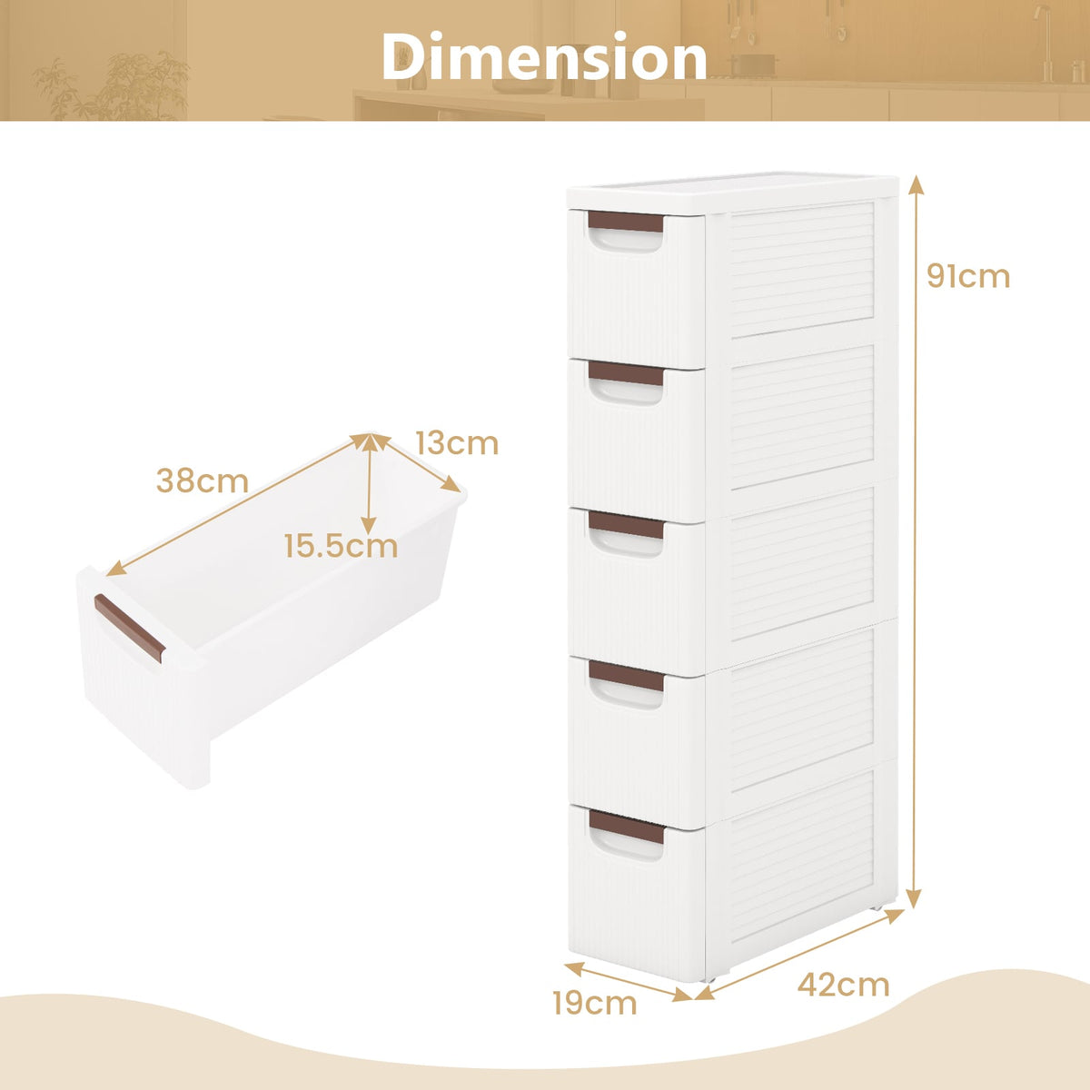 3/4/5/6-Drawer Narrow Storage Cabinet for Small Space-5-Tier