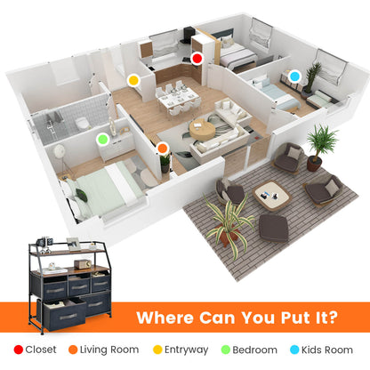 5 Drawers Dresser with Metal Frame and Anti-Toppling Devices-Brown