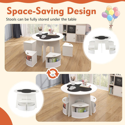 5 PCS Kids Table and Chair Set with Storage Stools for Activity-White