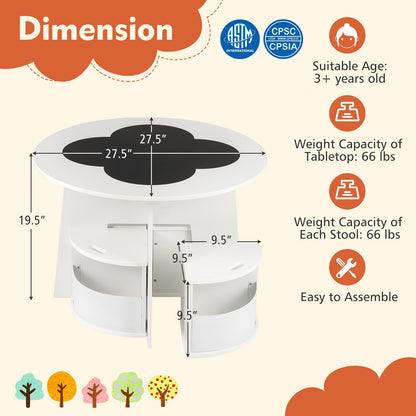 5 PCS Kids Table and Chair Set with Storage Stools for Activity-White